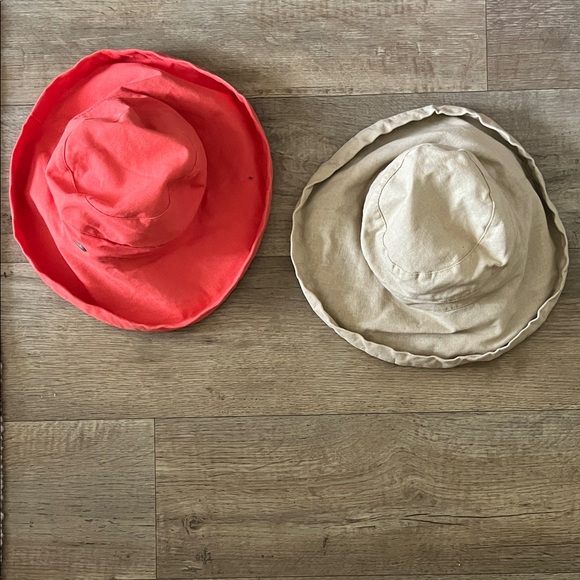 Scala Cotton Big Brim Sun Hats CoraL and Beige Bucket Hats Set of 2